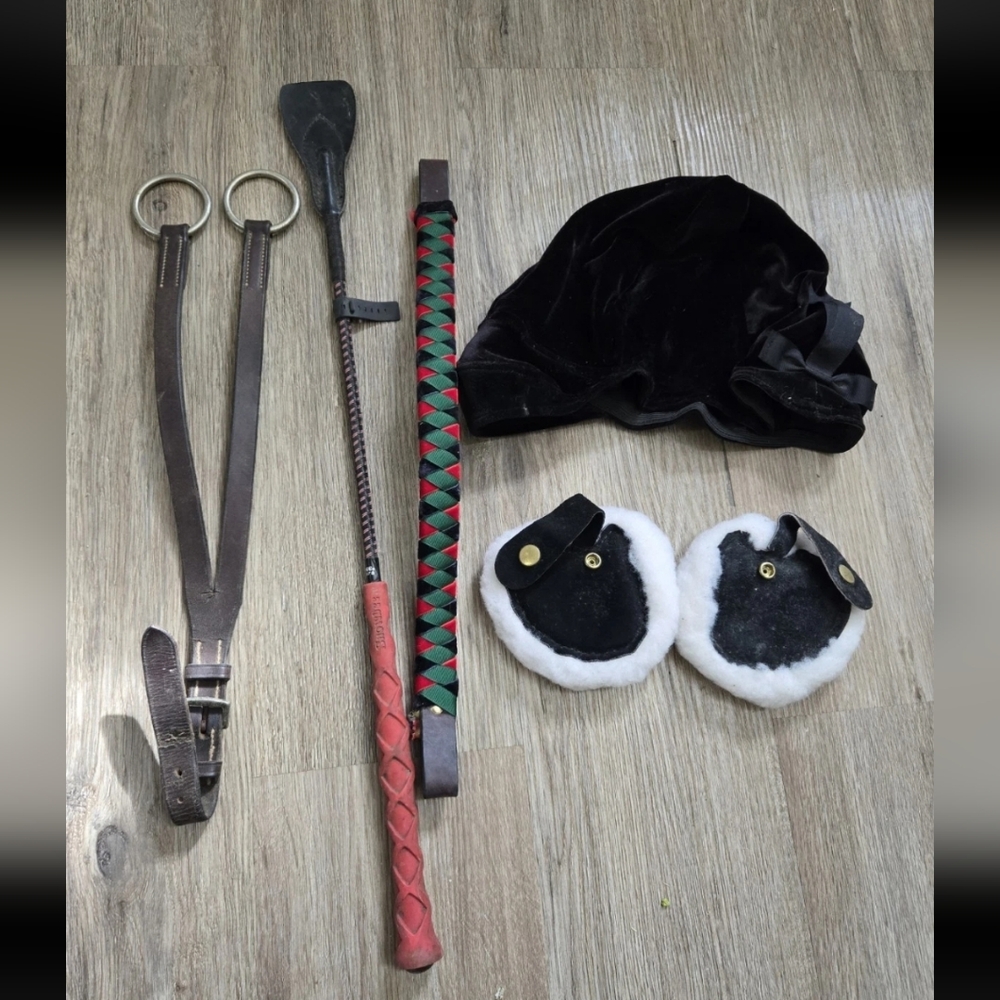 English Tack Lot Crop Helmet Cover & Ear Muffs Running Martingale Brow Band